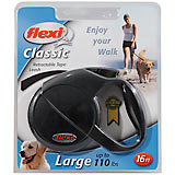 Flexi Classic III Black Retractable 16' Tape Leash For Large Dogs Up To 110 Lbs.